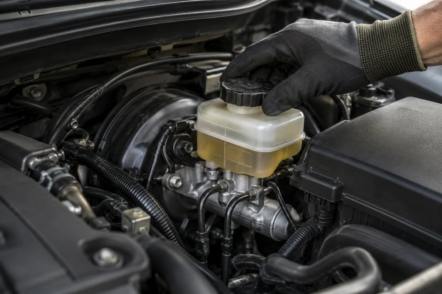 Brake fluid service — illustrative service photograph